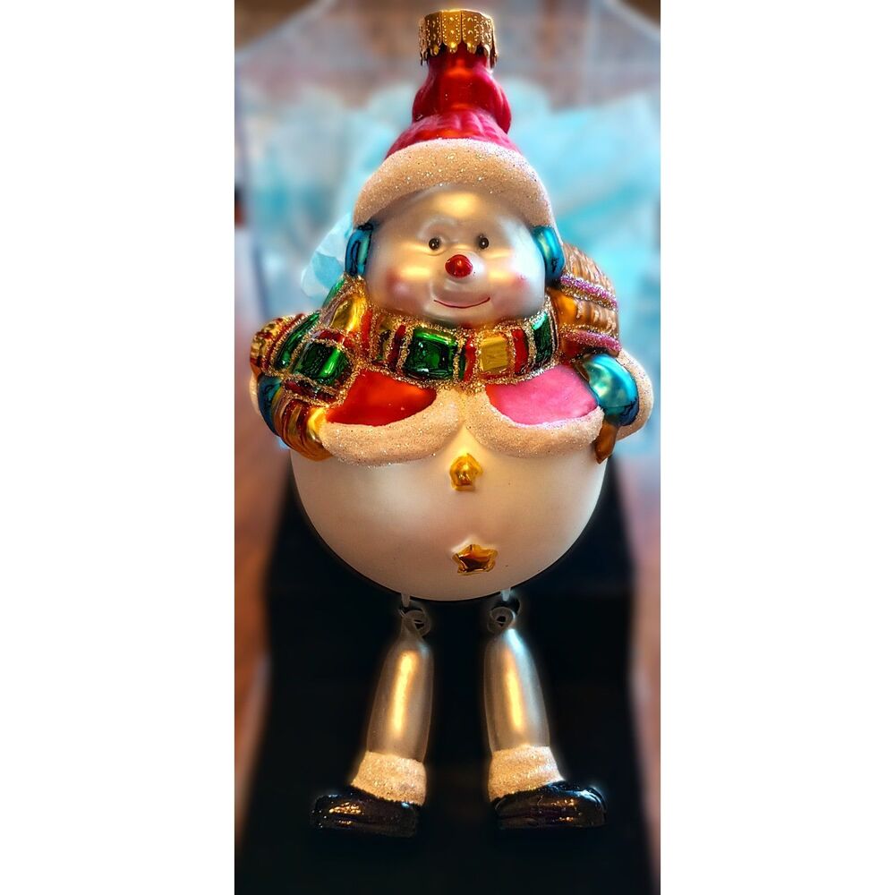 Vintage Christmas Articulated Snowman pearlized glass Ornament Target Brands 7"
